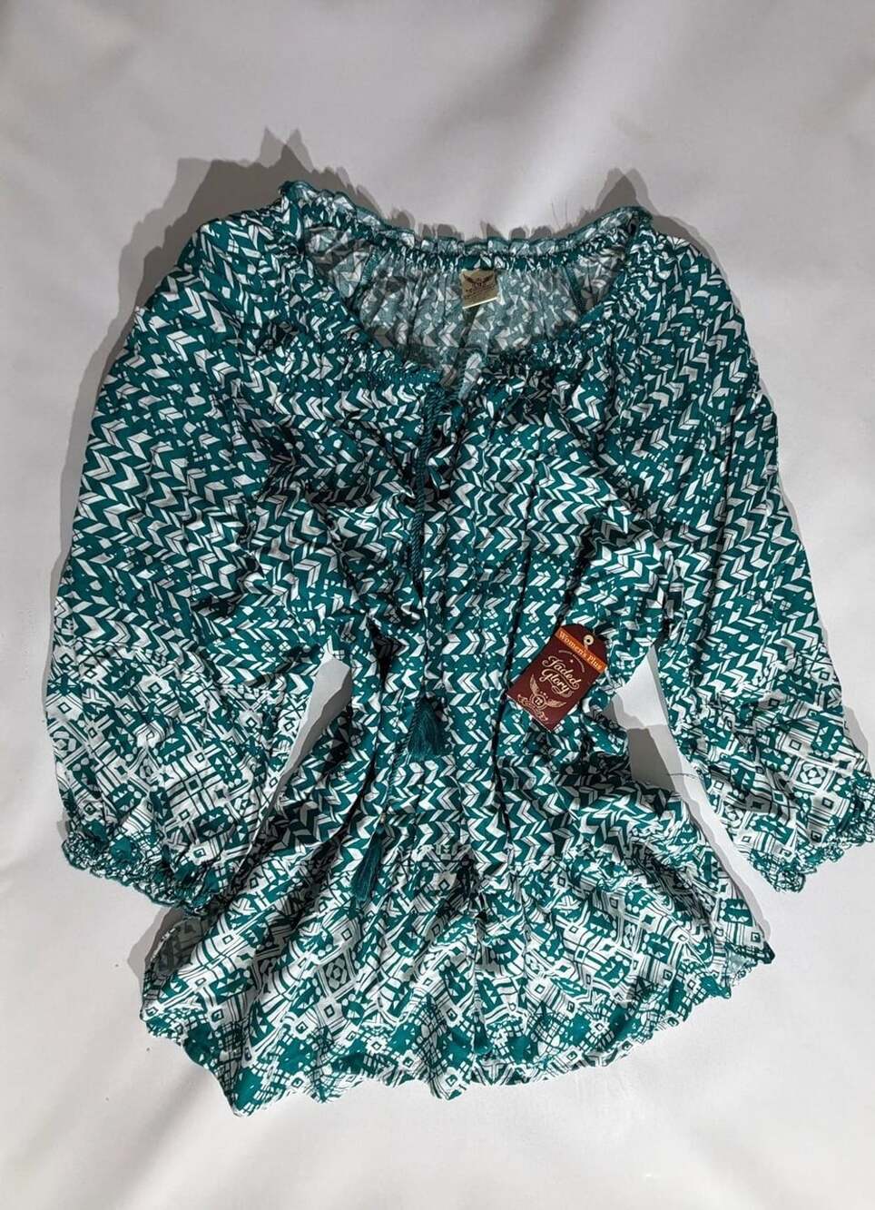 Faded Glory Green & White Patterned Long Sleeve Blouse Womens Plus NWT
